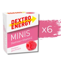 Zestaw 6 opakowań glukozy Dextro Energy minis o smaku malinowym z witaminą C - 50g