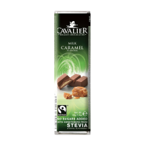Baton Cavalier z nadzieniem karmelowym z mlecznej czekolady słodzony ekstraktem ze stewii, bez cukru, 40g
