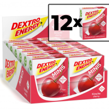 Zestaw 12 opakowań glukozy DEXTRO ENERGY Minis o smaku wiśniowym 50g (33 pastylki)