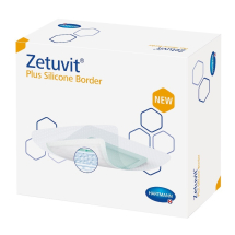 Zetuvit Plus Silicone Border 12,5x12,5 cm, samoprzylepny opatrunek z superabsorbentem i silikonową warstwą kontaktową, 1 szt.