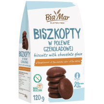 BiaMar Biszkopty w polewie czekoladowej, bez cukru, bezglutenowe 120g