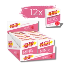 Zestaw 12 opakowań glukozy DEXTRO ENERGY Minis o smaku malinowym z wit. C 50g (33 pastylki)