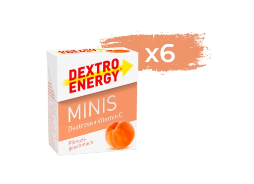 Zestaw 6 opakowań glukozy DEXTRO ENERGY Minis o smaku brzoskwiniowym 50g