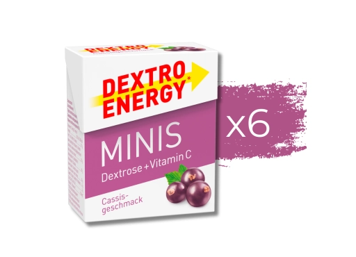 Zestaw 6 opakowań glukozy DEXTRO ENERGY Minis o smaku czarnej porzeczki 50g