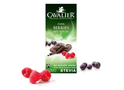 Czekolada z owocami leśnymi ze stewią, deserowa Cavalier, bez cukru, 85g