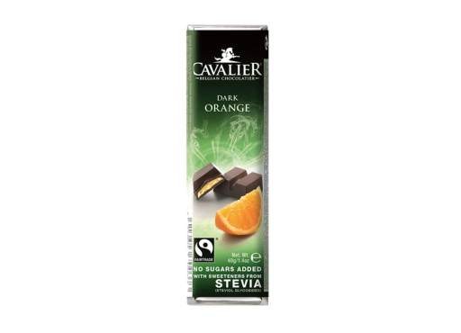 Baton Cavalier z nadzieniem pomarańczowym z czekolady deserowej słodzony ekstraktem ze stewii, bez cukru, 40g