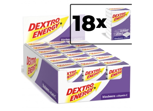 Zestaw 18 kostek glukozy Dextro Energy borówka z witaminą C 46g (8 pastylek)