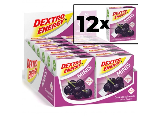 Zestaw 12 opakowań glukozy DEXTRO ENERGY Minis o smaku czarnej porzeczki 50g (33 pastylki)