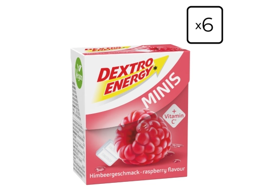 Zestaw 6 opakowań glukozy Dextro Energy minis o smaku malinowym z witaminą C - 50g