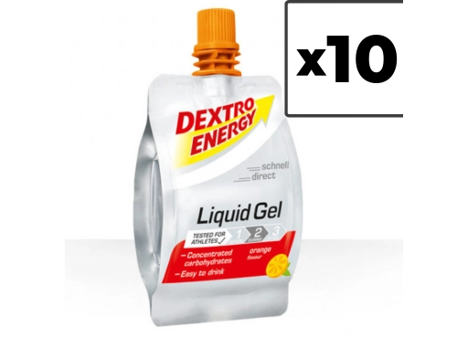 Zestaw 10 opakowań Dextro Energy płynny żel o smaku pomarańczowym (z witaminami)