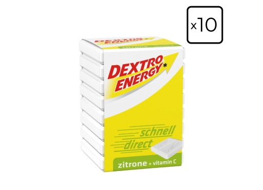 Zestaw 10 kostek glukozy Dextro Energy cytryna z witaminą C 46g (8 pastylek)
