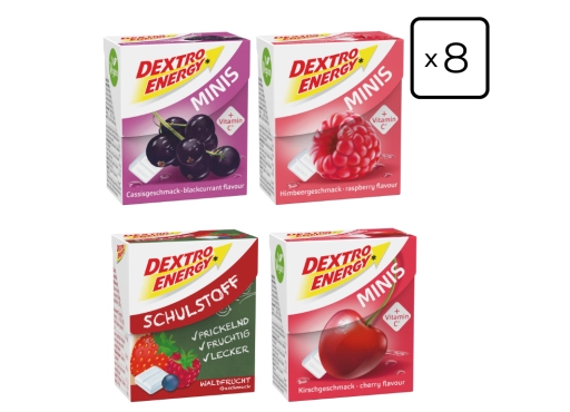 Zestaw 8 opakowań glukozy DEXTRO ENERGY Minis czerwone owoce