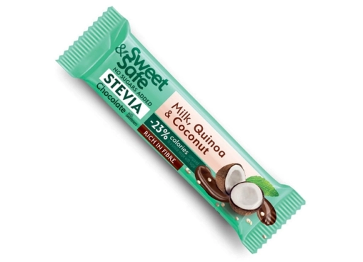 Baton z mlecznej czekolady - quinoa i kokos, słodzony stewią SweetSafe, 25g