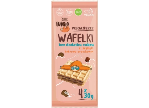 Wafelki wegańskie bez dodatku cukru z kremem kakaowo-orzechowym Super Fudgio 120 g