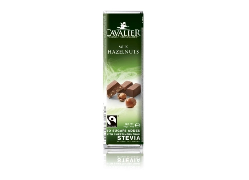 Baton Cavalier z orzechami laskowymi z mlecznej czekolady słodzony ekstraktem ze stewii, bez cukru, 40g