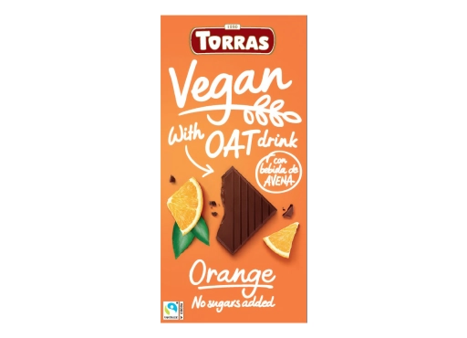 Czekolada wegańska z ekstraktem owsianym i pomarańczą bez dodatku cukru Torras 100g