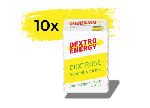 Zestaw 10 kostek glukozy Dextro Energy cytryna z witaminą C 46g (8 pastylek)